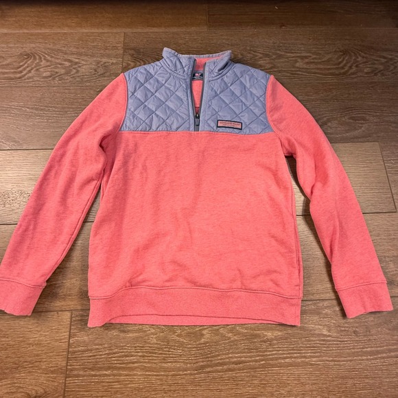 Vieyard Vines Quilted Kids Quilted Shep Shirt, Salmon Gray Pullover L 16 Classic - Picture 2 of 14